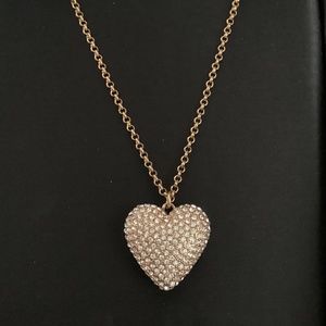 J Crew Pave Gold Heart Long Necklace